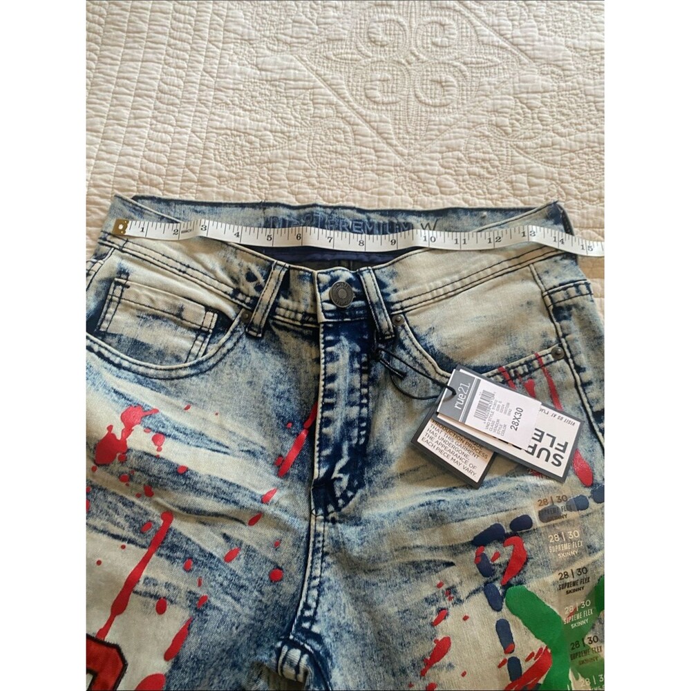 Rue21 Paint-Splatter COOL GRAFFITI Graphic Acid Wash SKINNY Jeans NWT Size 28x30 - Picture 2 of 13